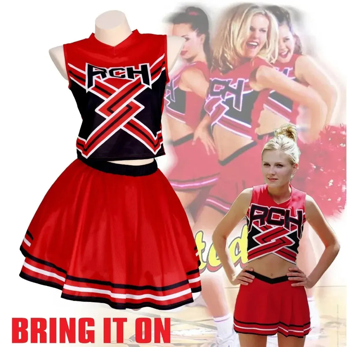 Takerlama RCH Printed Cheerleader Uniform Bring it On Cosplay Women’s Fancy Dress Tank Top Mini Skirt Halloween Costume