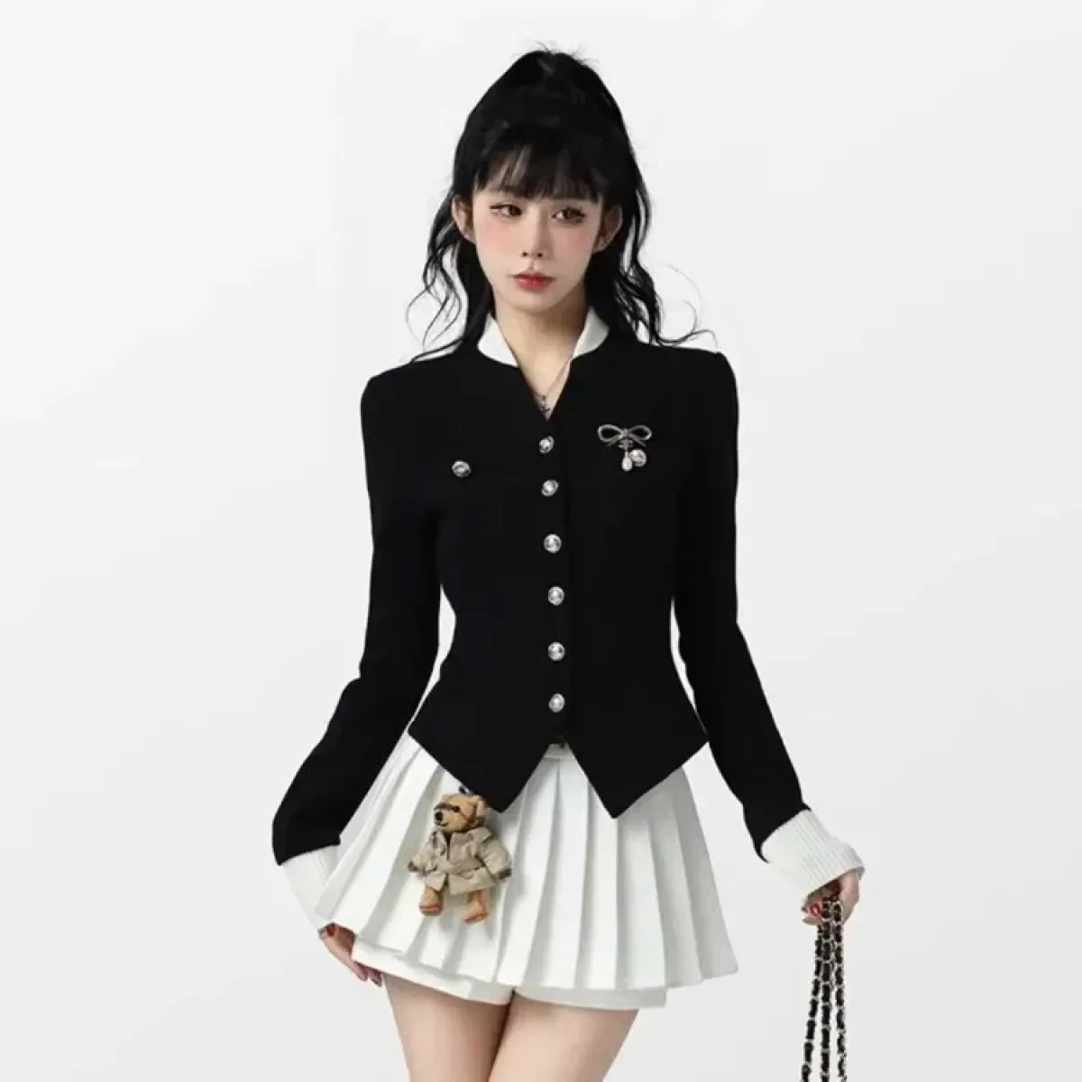 Black Vintage Blazer & Mini Skirt Kawaii Set - Best Sellers - Sets / Co-ords - 1