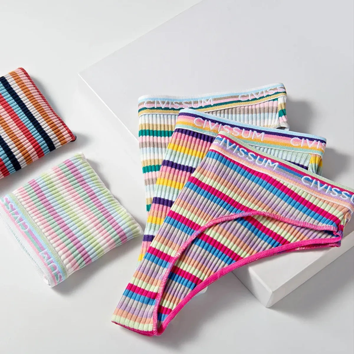 Multicolored Pastel Striped Cotton Panties - Best Sellers - Panties - 1