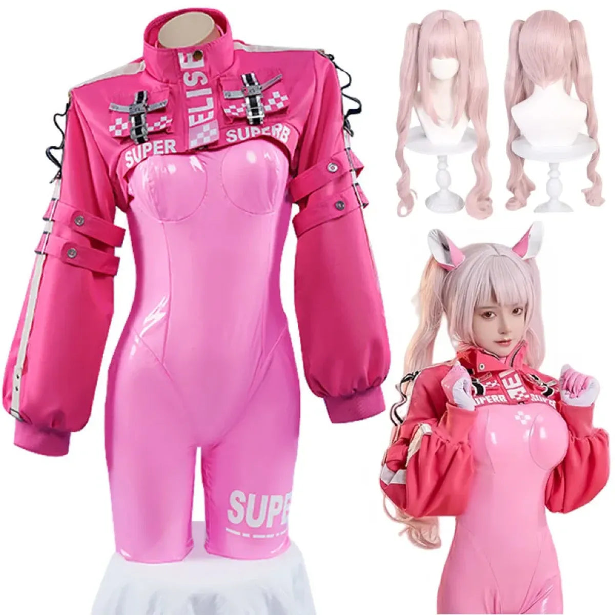 Nikki Alice Cosplay Costume – Pink Bodysuit Jacket Wig & Ears Set - Best Sellers - Cosplay - 1