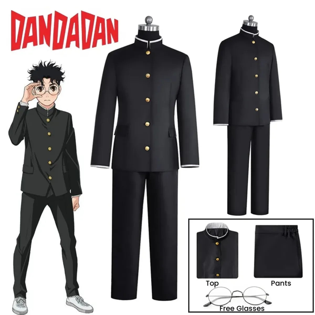 Ken Takakura Cosplay Costume – Dandadan School Uniform with Glasses - Anime - Cosplay - 1