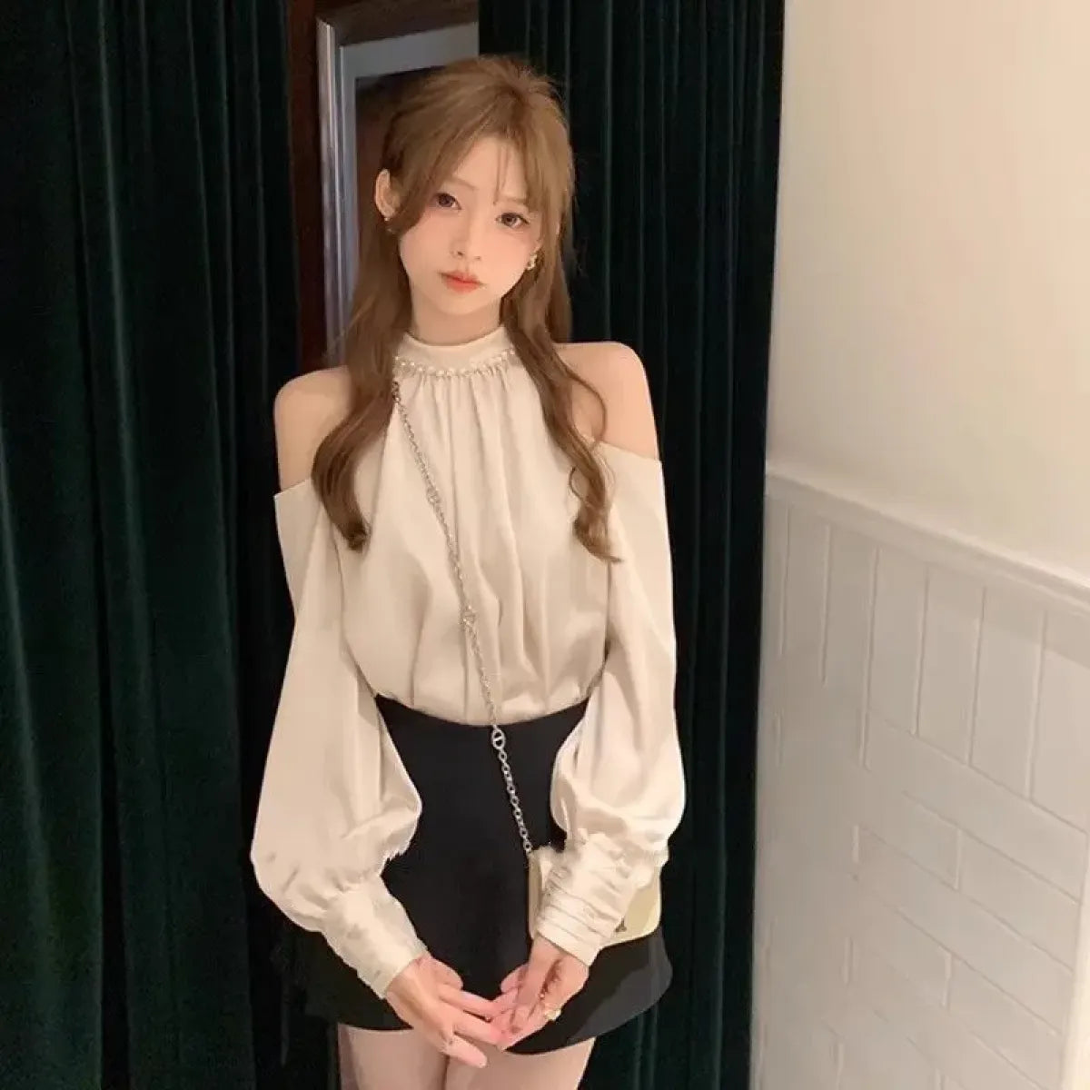 Korean Off-Shoulder Pearl Blouse - Best Sellers - Blouse - 1