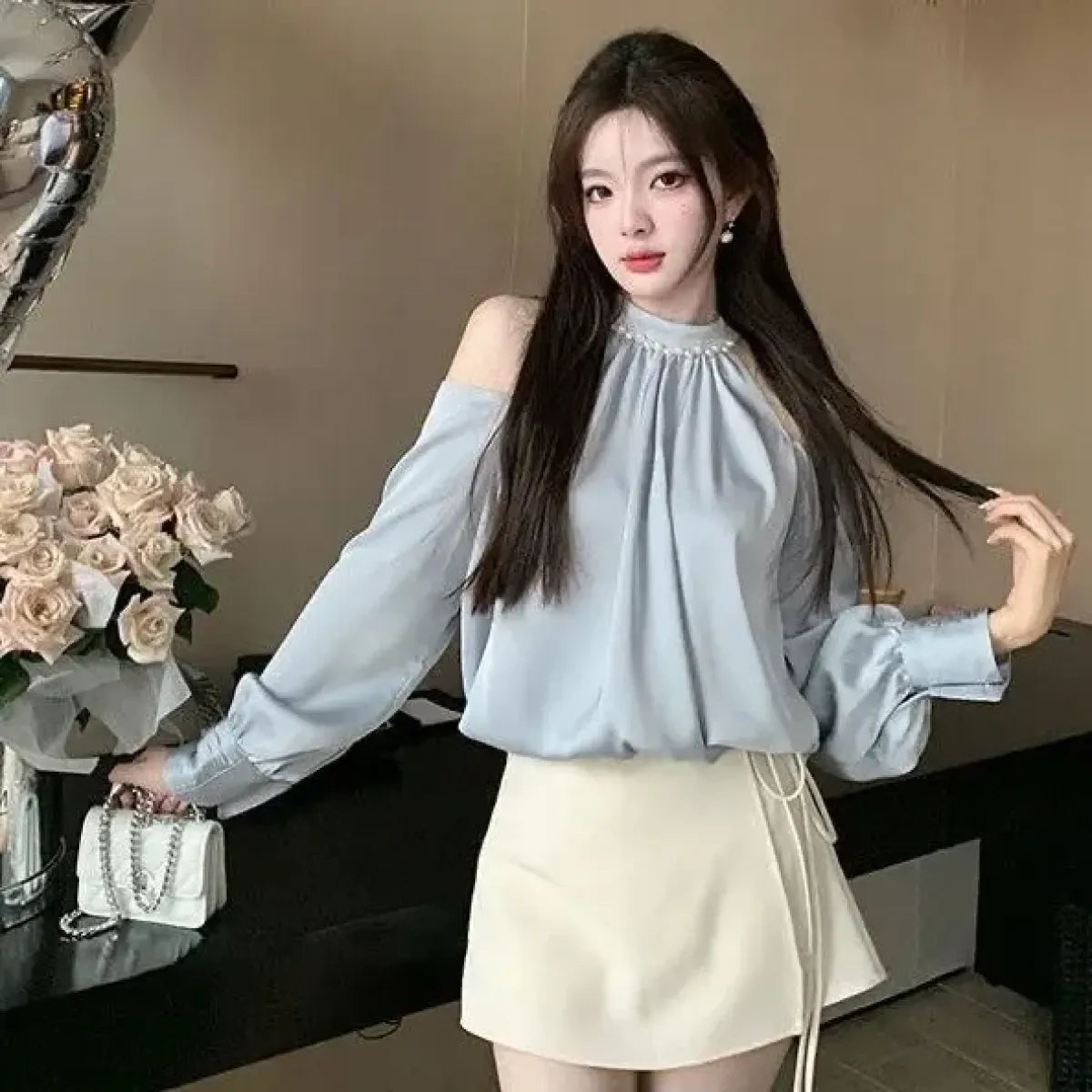 Korean Off-Shoulder Pearl Blouse - Best Sellers - Blouse - 6