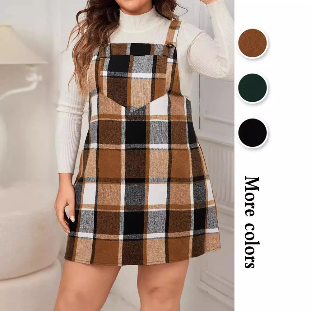 Plaid A-Line Pinafore Dress with Pockets - All Dresses - 1