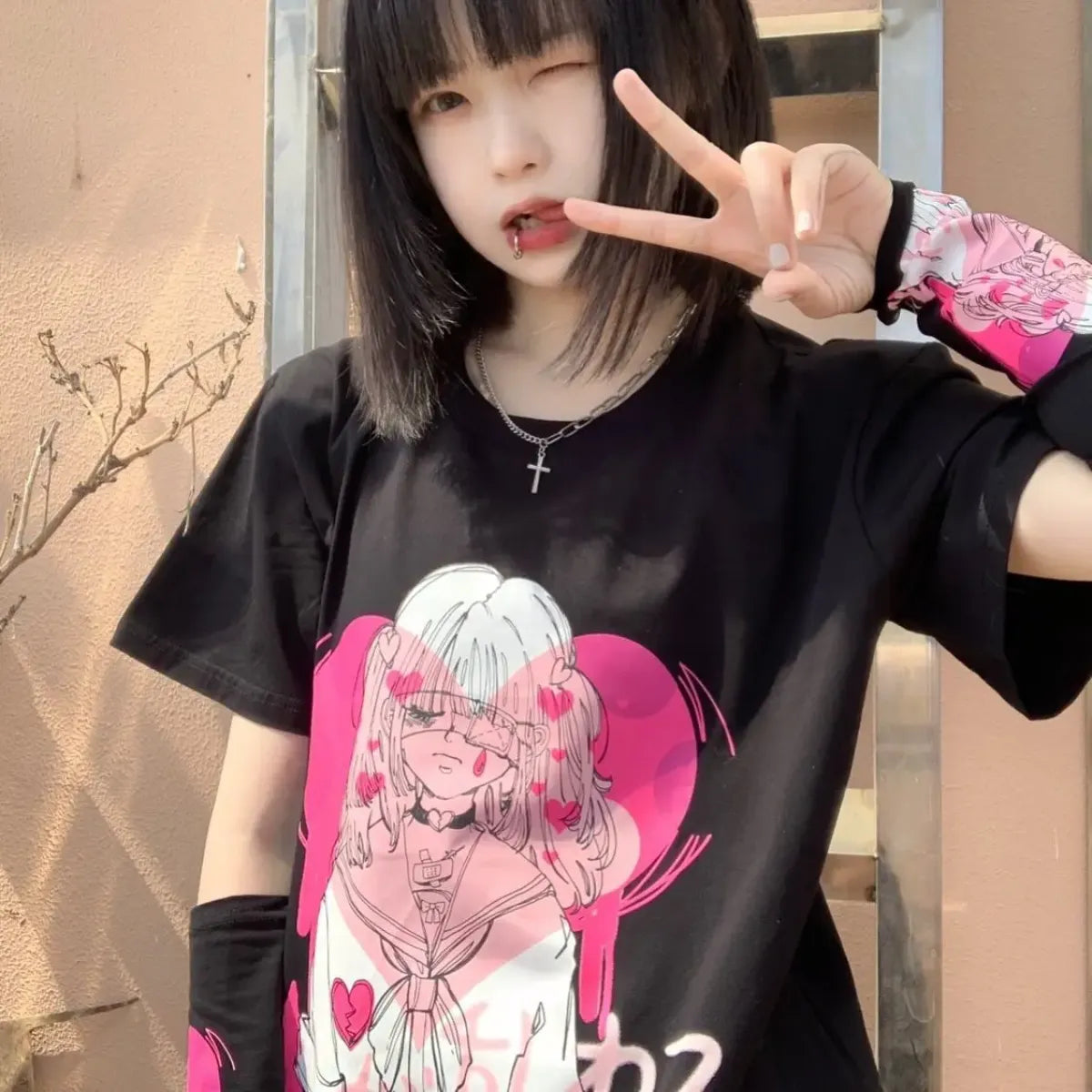 Pink Drip Anime Heart Tee - Anime - 2