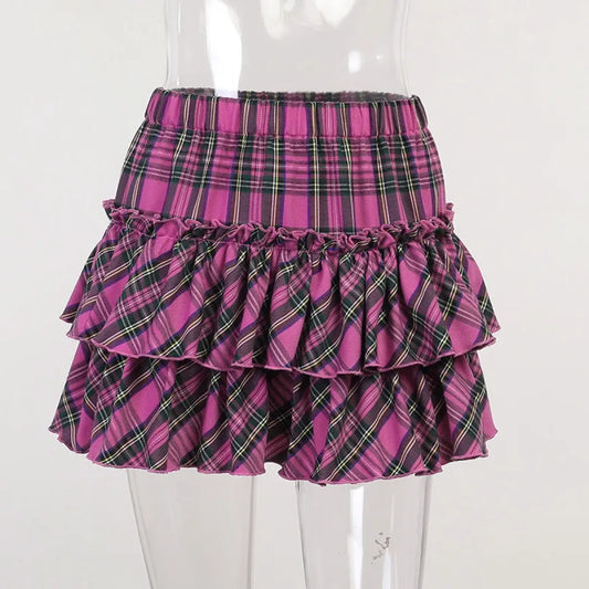Japanese College Style Pink Plaid Skirt - High Waist Slim Goth - Best Sellers - 7