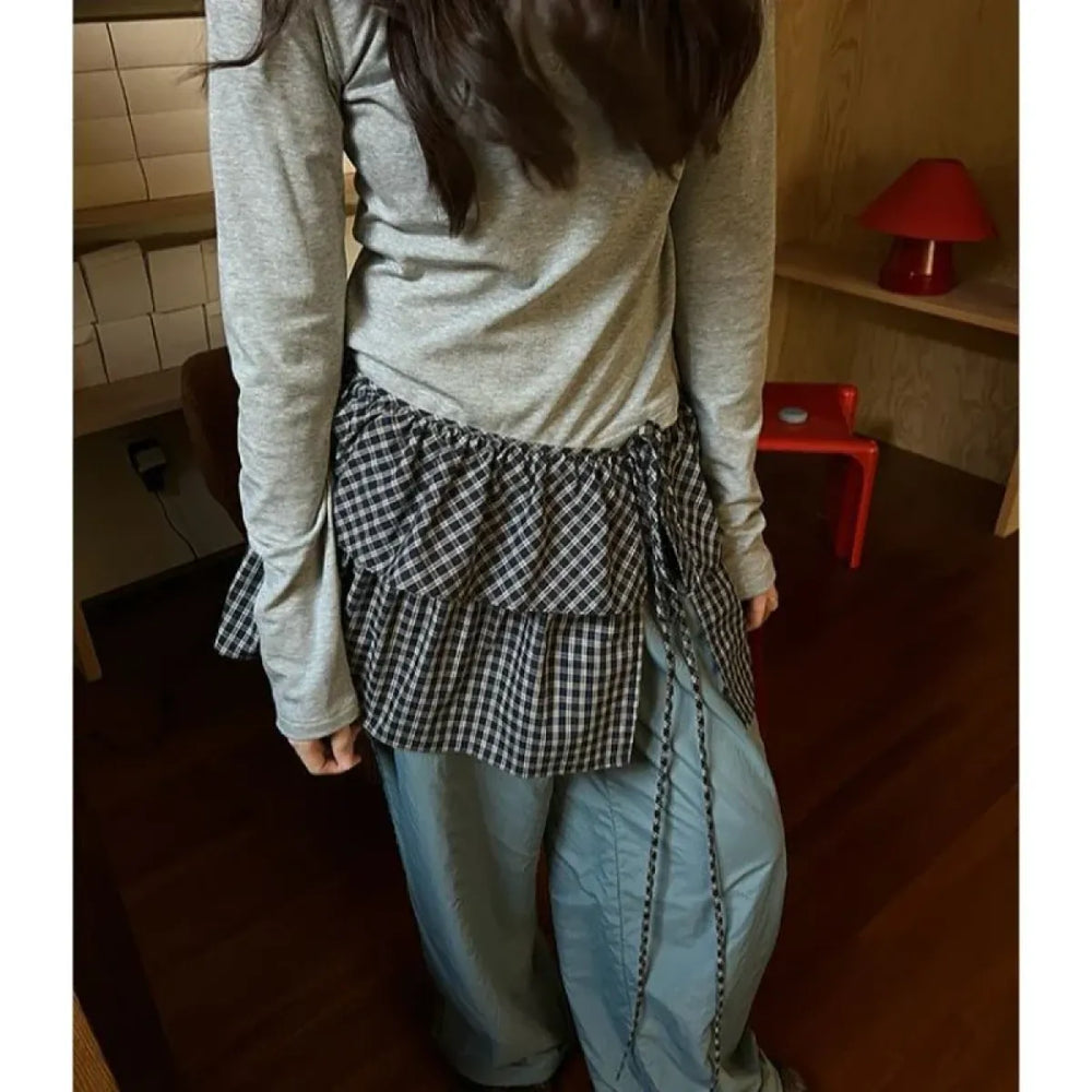 Harajuku Plaid Ruffle Tie Skirt Overlay - Best Sellers - Mini Skirts - 1