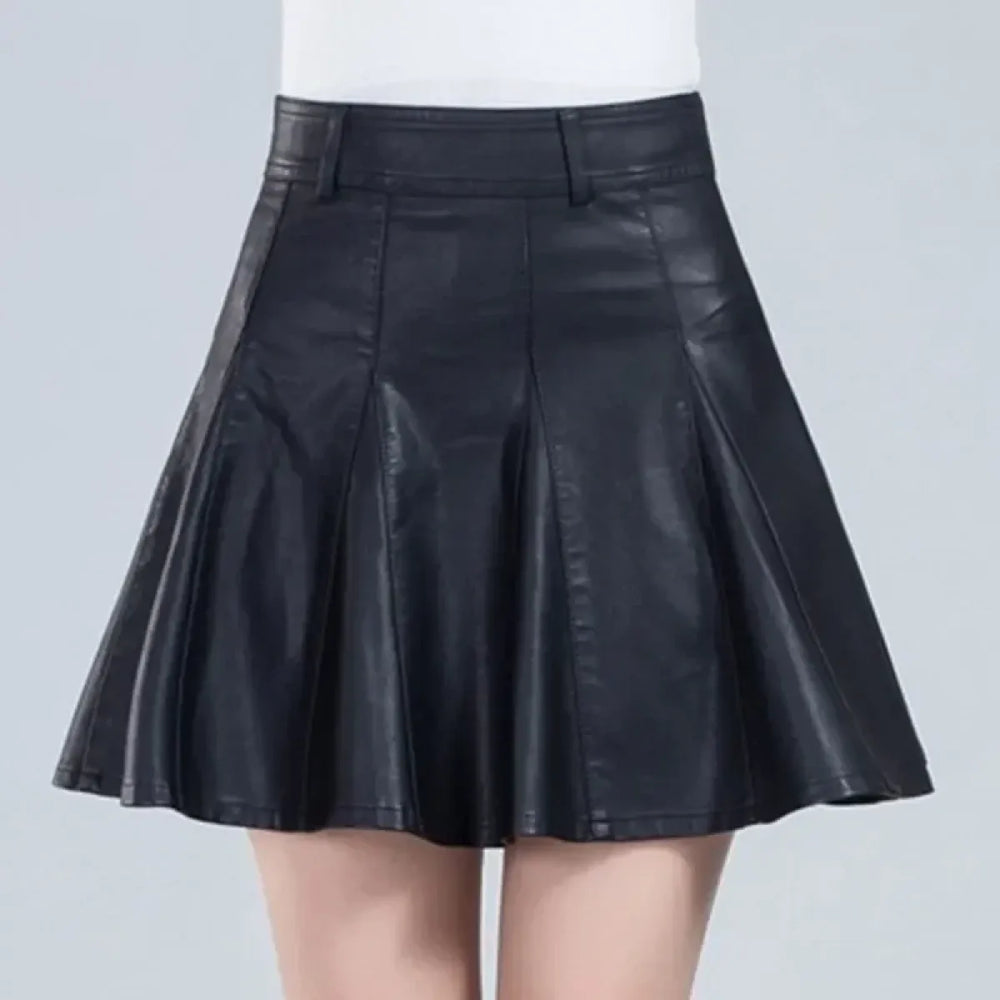 High Waist Pleated Leather Skirt – Korean Style Mini Skirt - Best Sellers - Skirts - 1