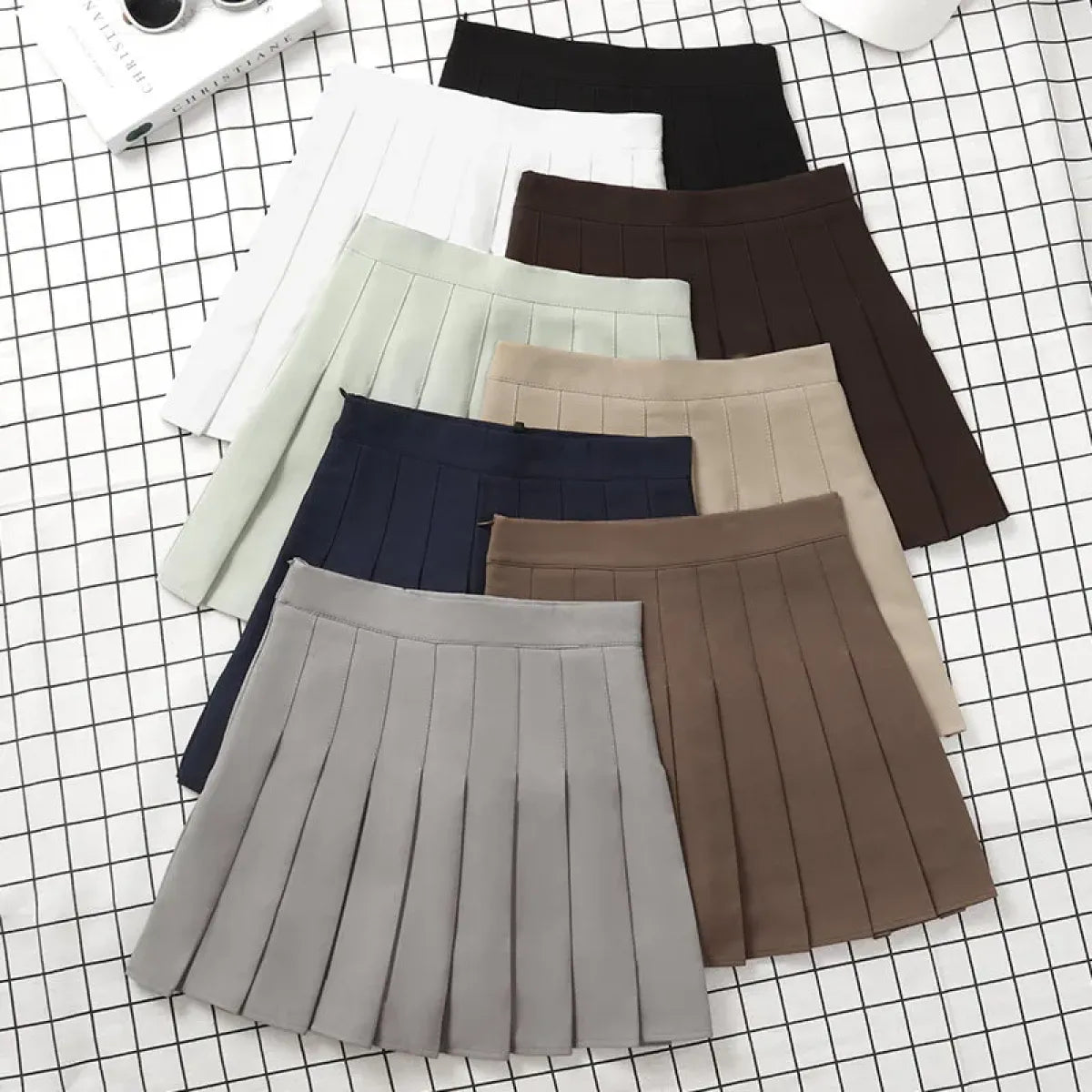 Harajuku Kawaii Fashion Korean Style Y2K Aesthetic Neutral Colors Pleated Tennis Skirt - Best Sellers - 1