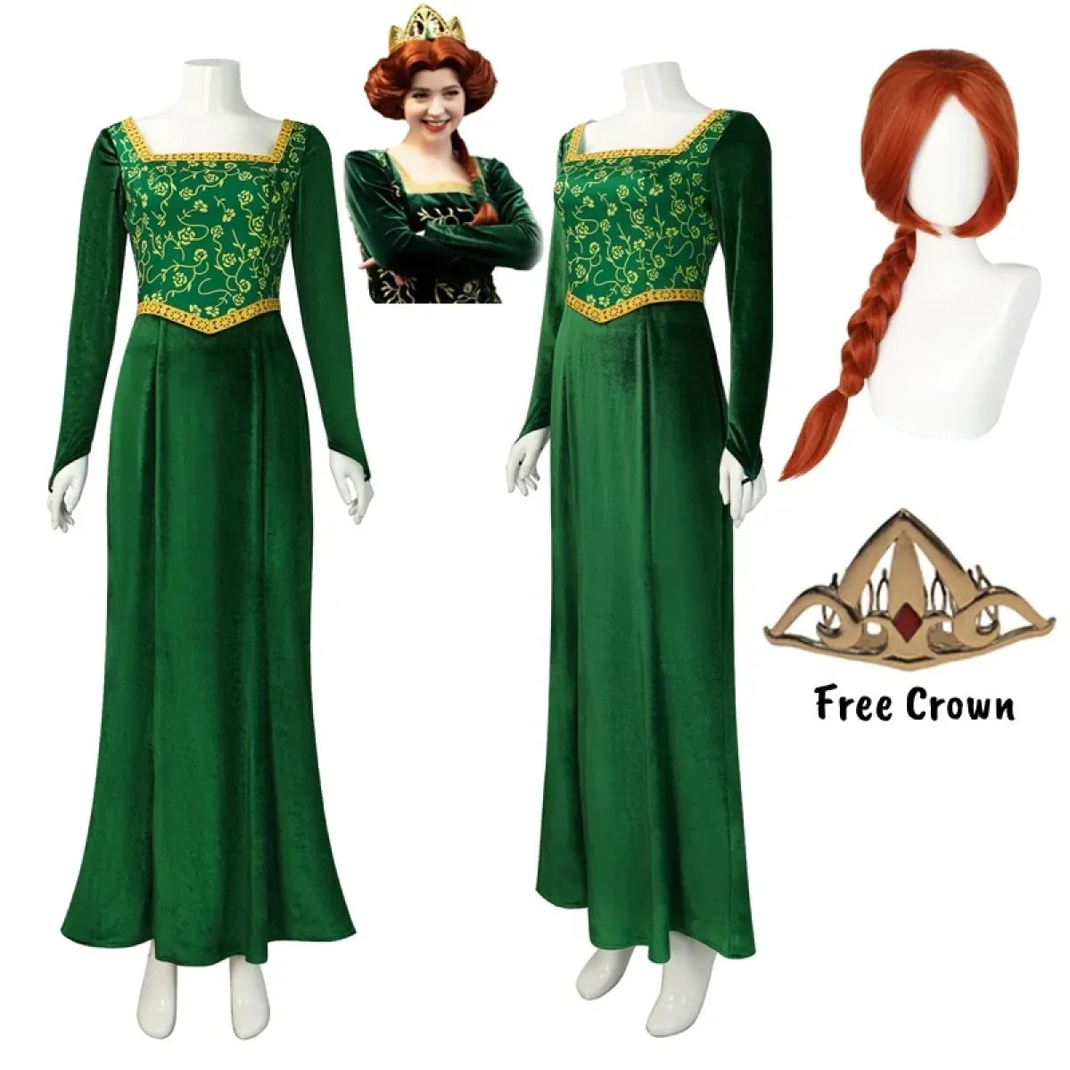 Princess Green Fantasy Cosplay Dress with Crown - All Dresses - Cosplay - 1