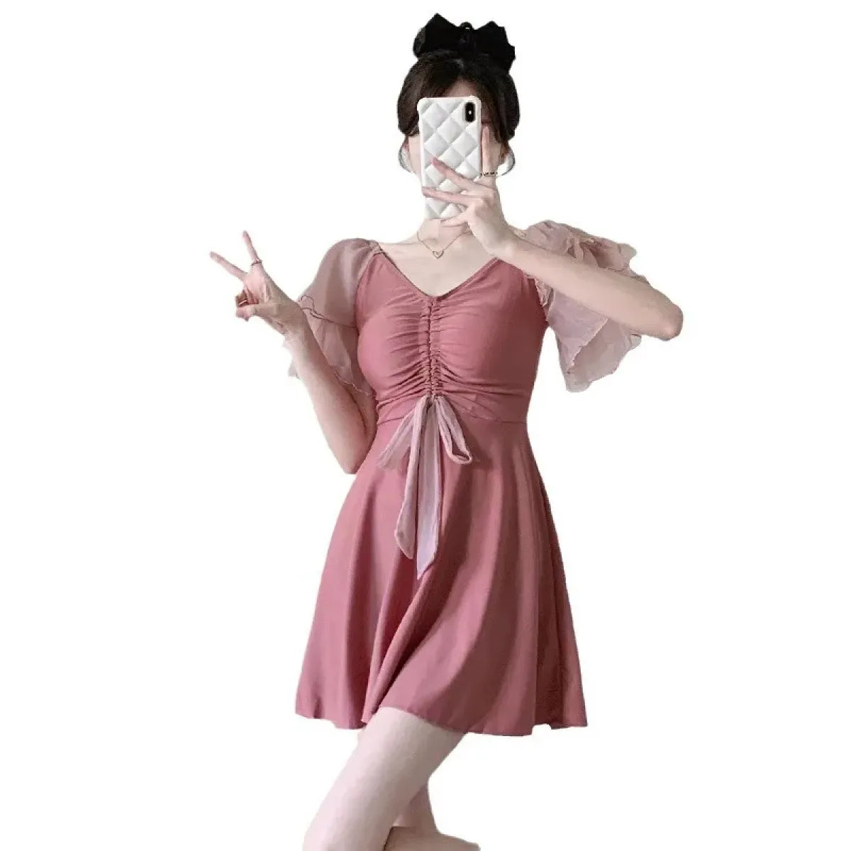 Puff Sleeve Drawstring Mini Dress – Sweet Kawaii Beachwear - All Dresses - Short - Swimwear - 4