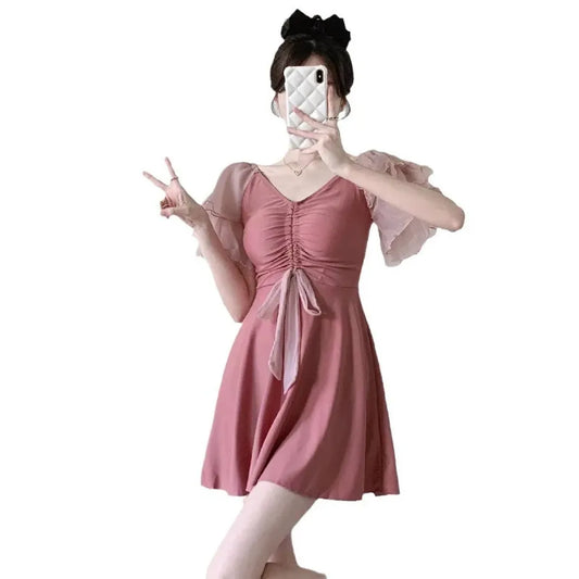 Puff Sleeve Drawstring Mini Dress – Sweet Kawaii Beachwear - All Dresses - Short - Swimwear - 4