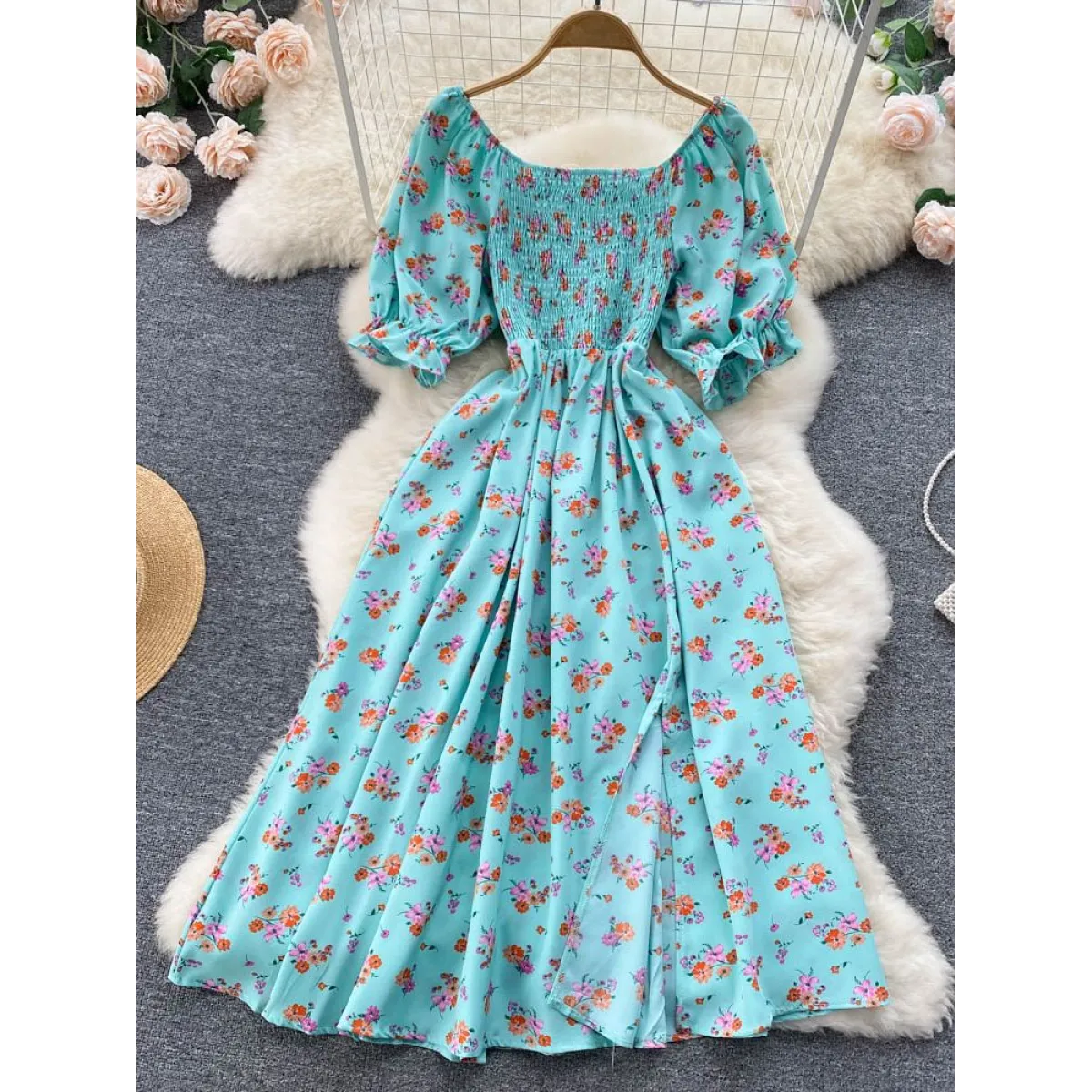 Puff Sleeve Party Dress - All Dresses - 17