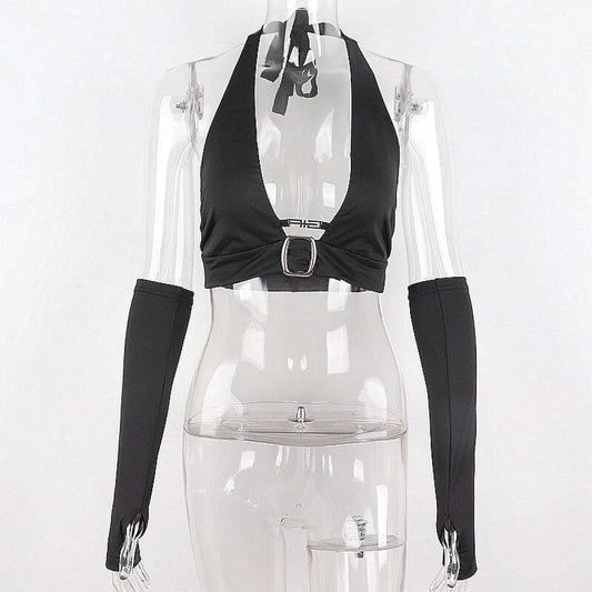 Punk Black Halter Tops - Best Sellers - Sleeveless - Asymmetric - Halter Tops - 9