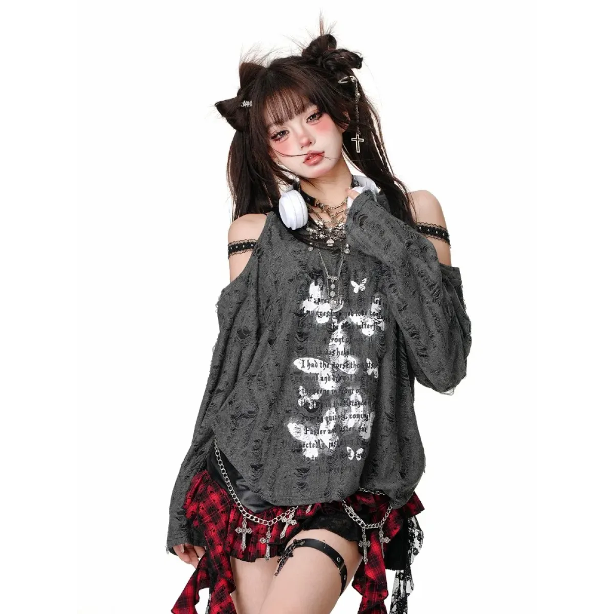 Punk Gothic Lace Off Shoulder T-Shirt - Best Sellers - T-Shirts - 1