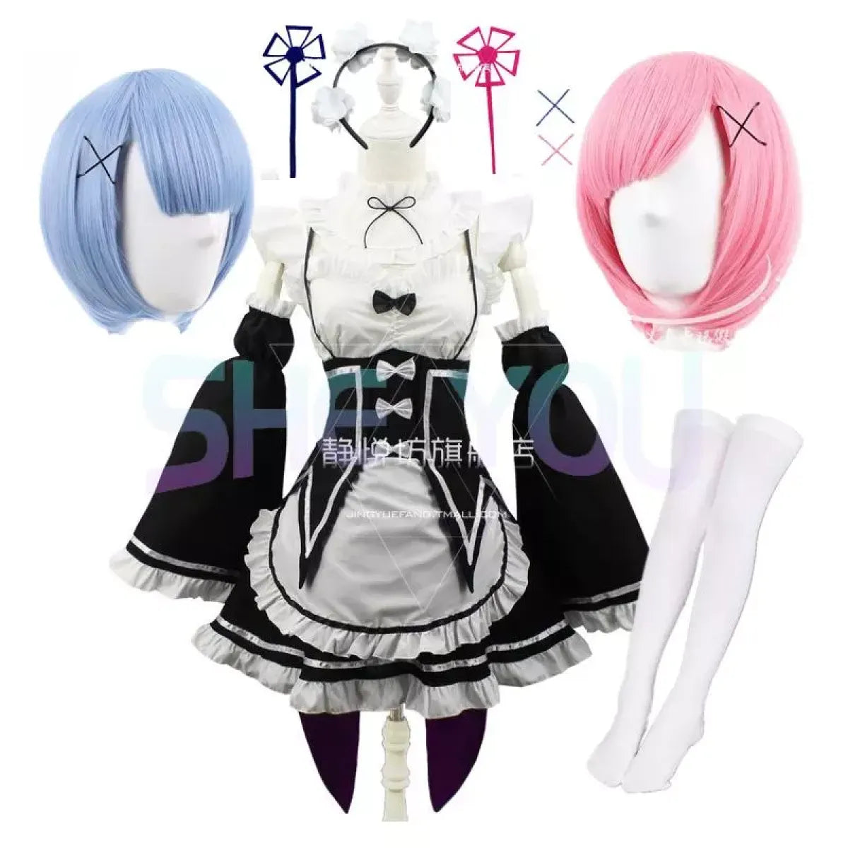 Ram Rem Cosplay Costume - Re:Zero Kara Hajimeru Isekai Seikatsu - Black Maid Outfit - Anime - 1