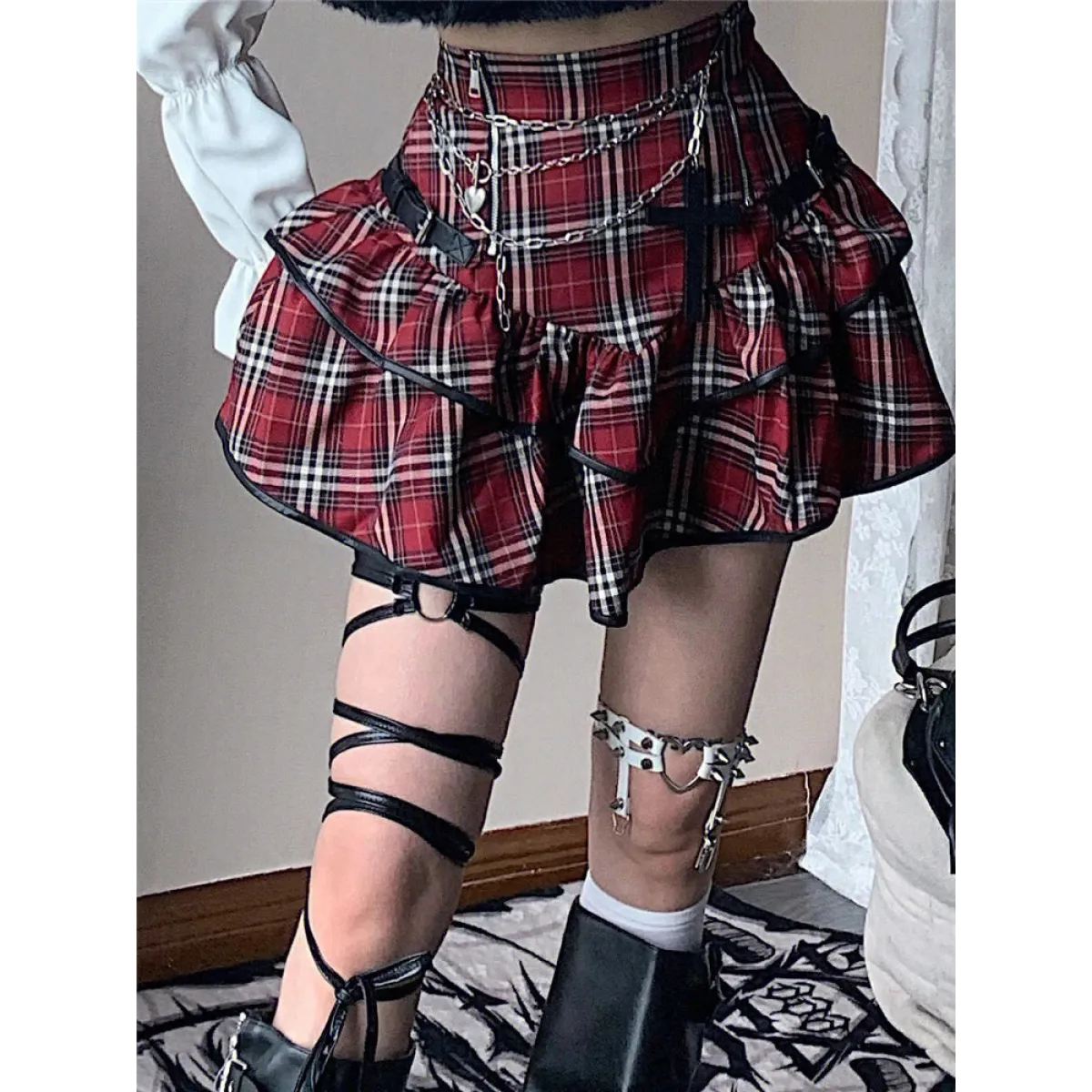 Red Plaid High Waist Skirt - Best Sellers - 1