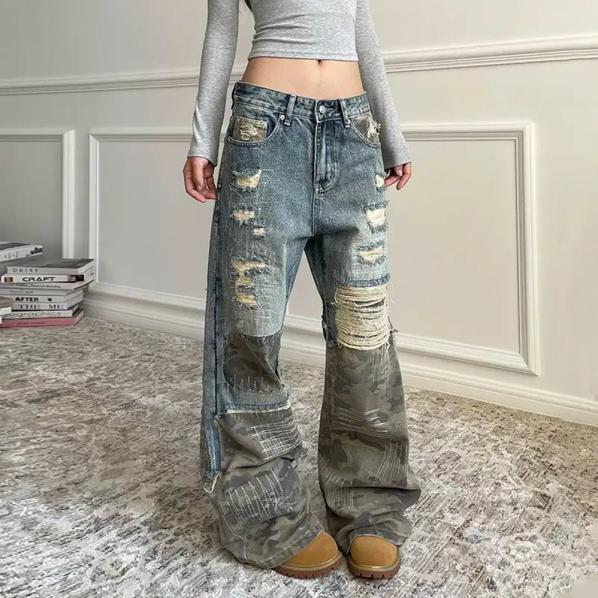 Retro Camo Patchwork Bell Bottom Jeans - Best Sellers - Jeans - 5