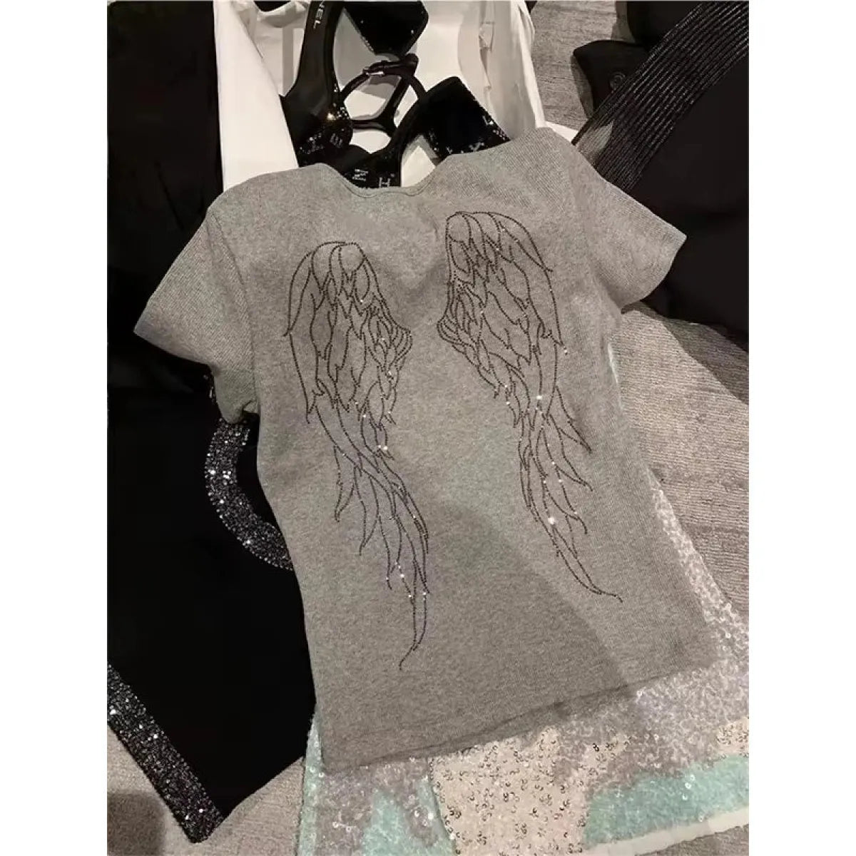Harajuku Rhinestone Angel T-Shirt - Best Sellers - Crop Tops - 7