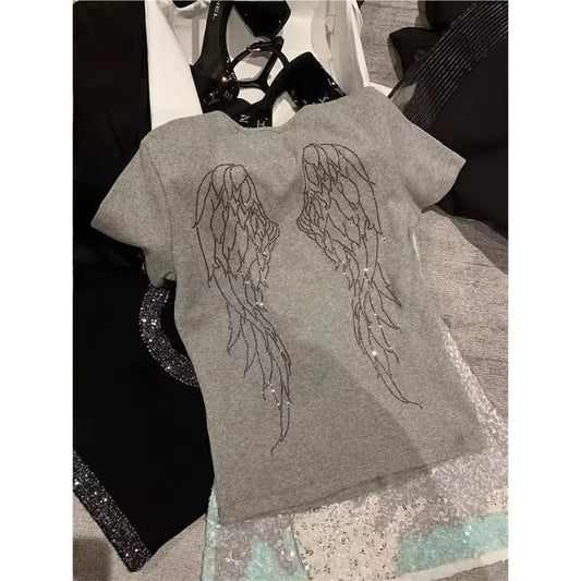 Harajuku Rhinestone Angel T-Shirt - Best Sellers - Crop Tops - 7