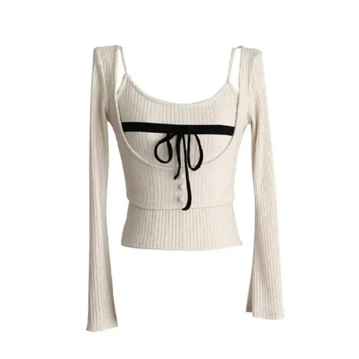 Gyaru Ribbed Knit Sweater Top - Best Sellers - Women’s Sweaters - 1
