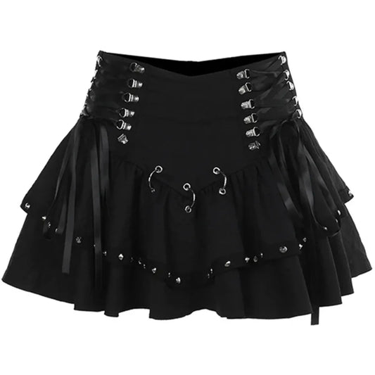 Rivet Bandage Mini Skirt – Y2K Grunge Gothic Punk Style - Best Sellers - Skirts - 7