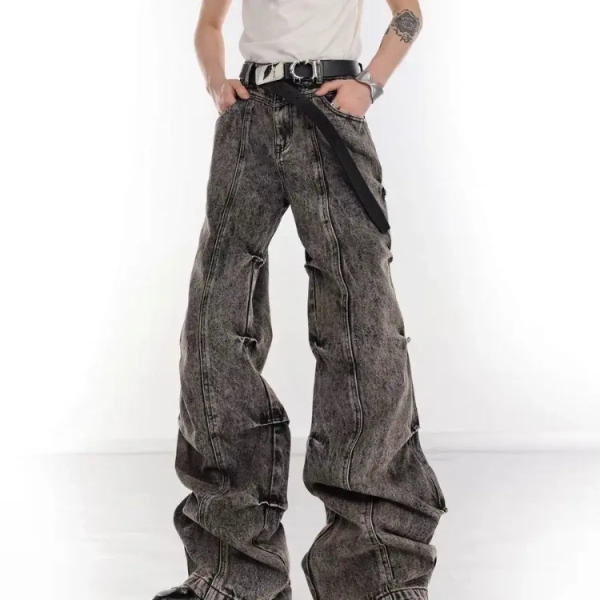 Y2K Washed Gray Ruched Flare Jeans - Best Sellers - Jeans - 1