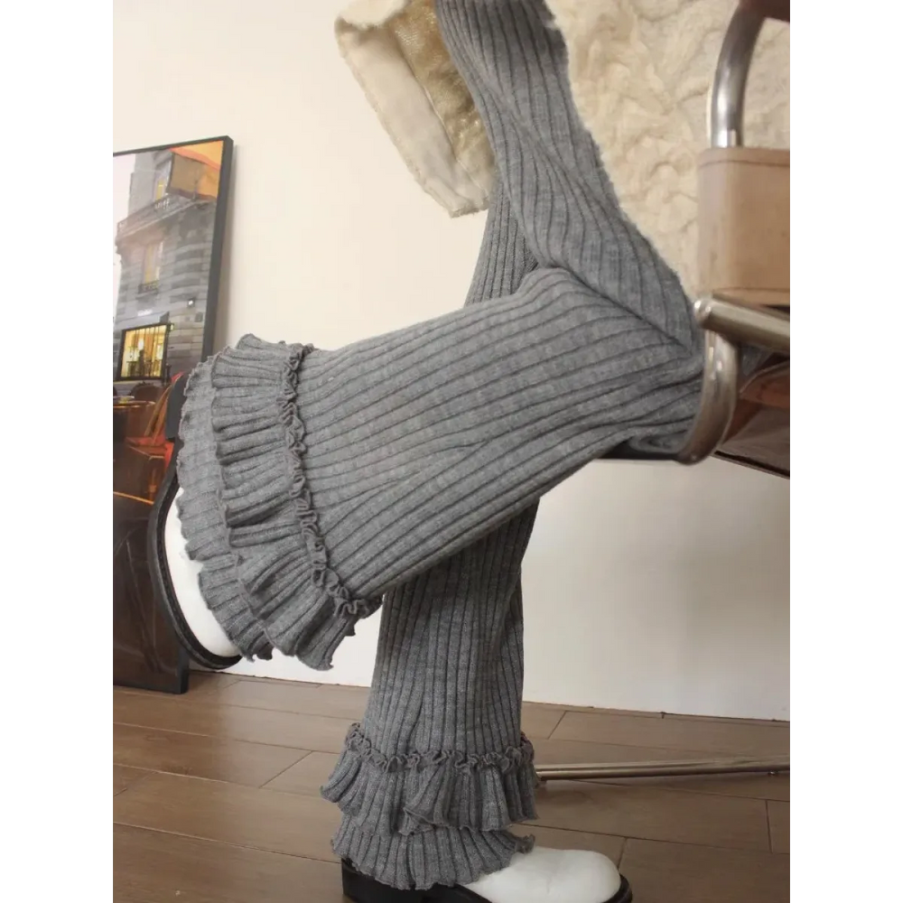 Ruched Ruffle Knit Cargo Pants - Y2K High Waist - Best Sellers - Cargo Pants - 1