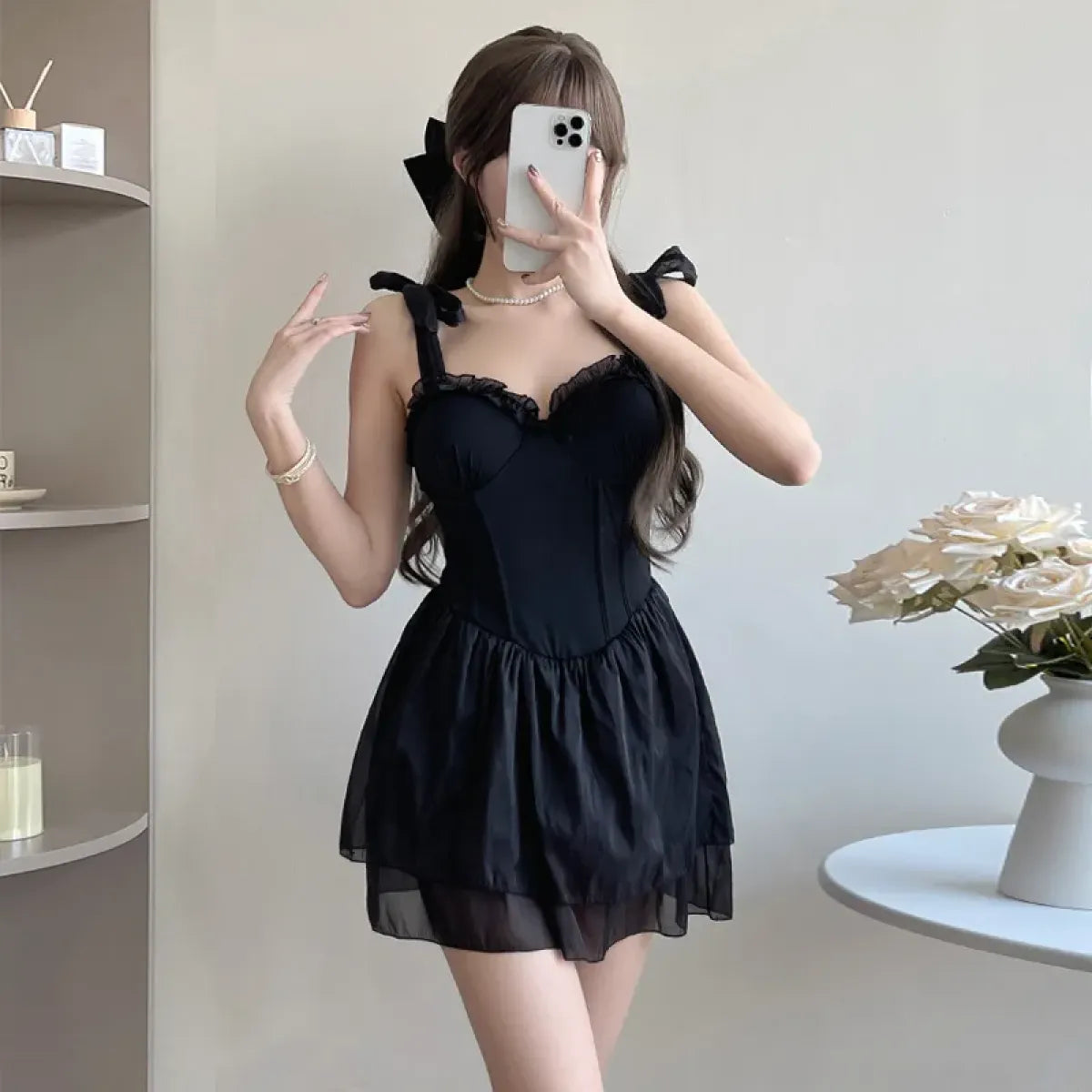 Ruffle Corset Swimsuit Dress – Korean Sweet One-Piece Swimwear - All Dresses - Sleeveless - Swimwear - 5