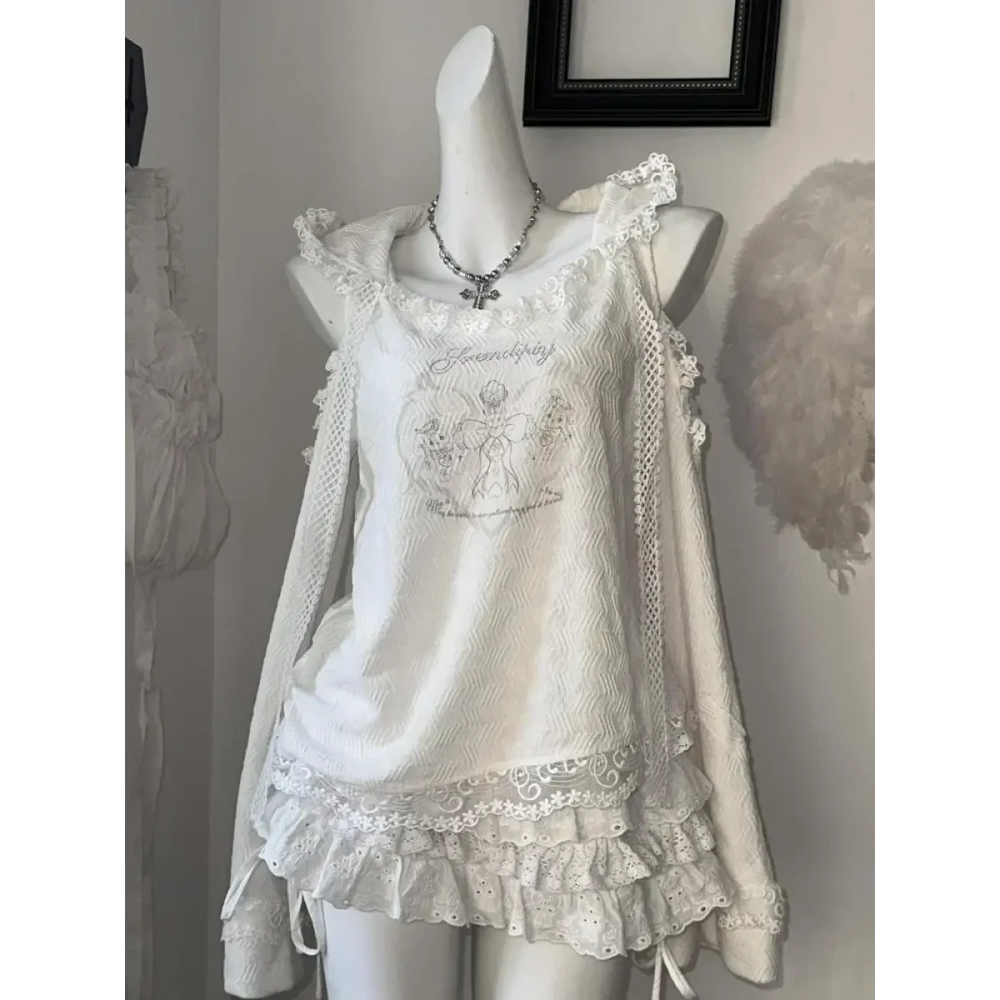 Harajuku Lace Ruffle Hoodie & Cake Skirt Set - Best Sellers - Sets / Co-ords - 1