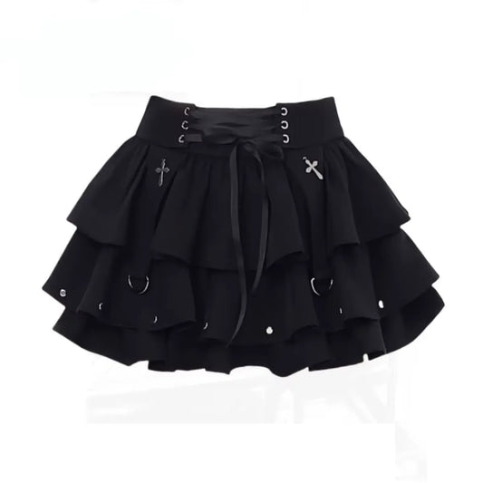 Gothic High-Waist Ruffle Mini Skirt – Y2K Harajuku E-Girl - Best Sellers - Short - Other - Skirts - 7