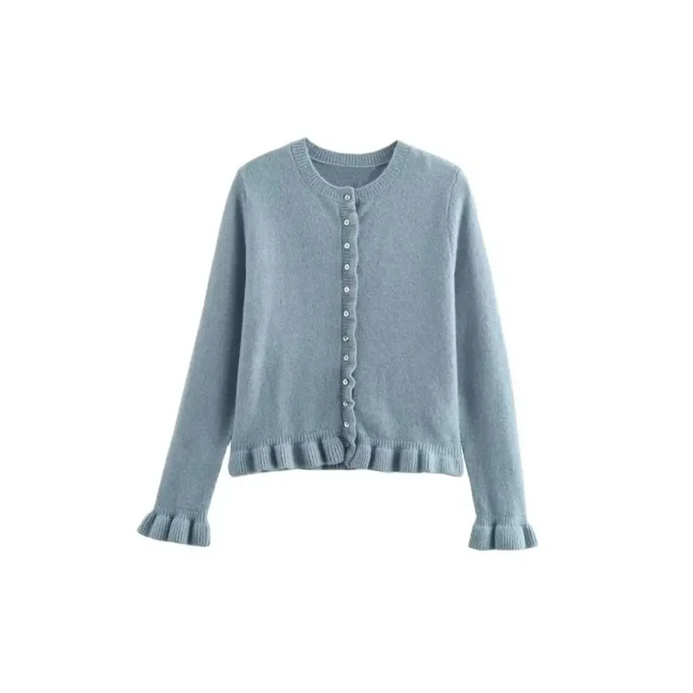 Ruffled Knit Button-Up Cardigan Sweater - Best Sellers - Cardigan - 1