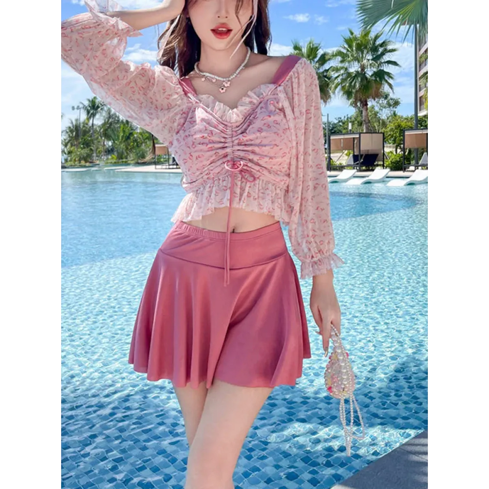 Ruffled Long Sleeve High Waist Swim Skirt Set - Best Sellers - Swimsuits - 1