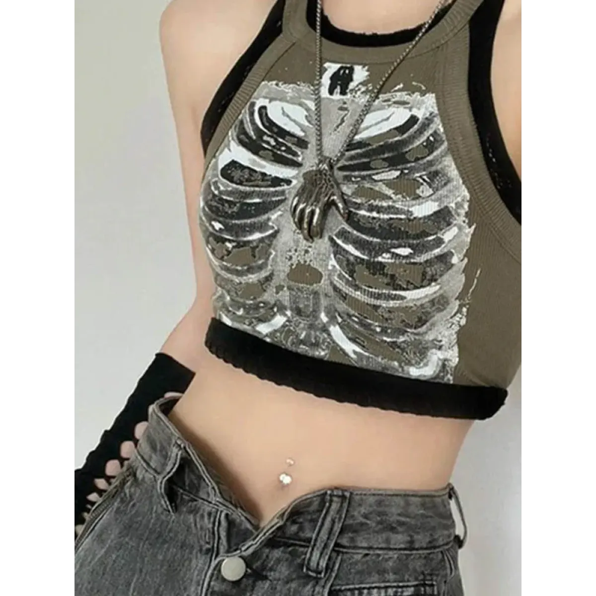 Punk Skeleton Ribcage Graphic Crop Top - Best Sellers - Crop Tops - 7