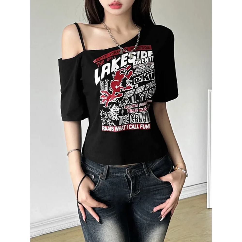 Punk Harajuku Off Shoulder T-Shirt - Best Sellers - T-Shirts - 1