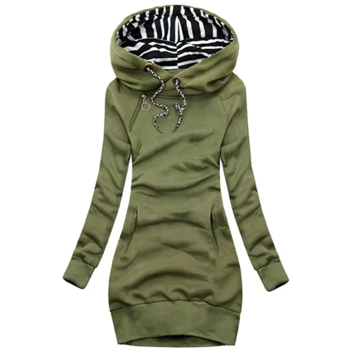 Casual Sweater Dress - Slim Fit Long Sleeve Pullover Sweatshirt - All Dresses - Long - Hooded - Dresses - 7