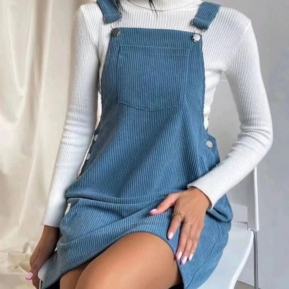Corduroy A-Line Sleeveless Slip Dress - All Dresses - 1