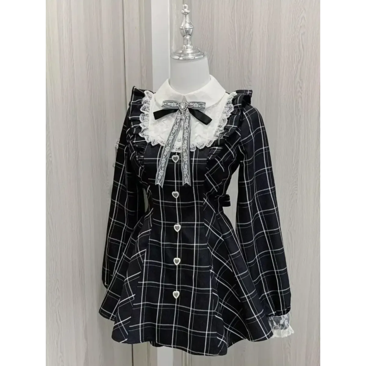 Harajuku Plaid Bow Lace Collar Dress - All Dresses - Mini Dress - 1