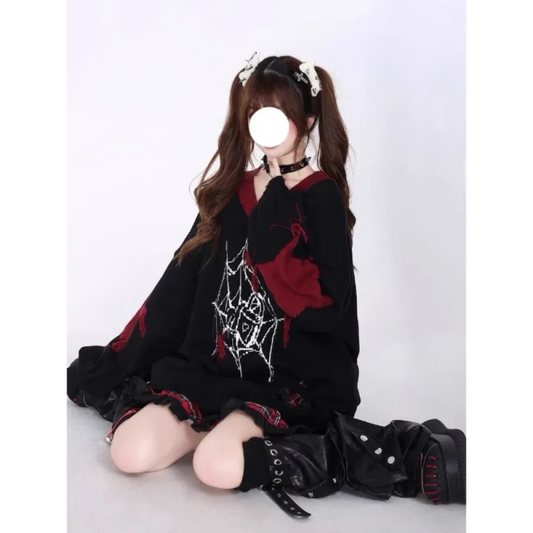 Spider Web Tassel Knit Sweater – Y2K Harajuku Grunge - Best Sellers - Sweater / Pullover - 1