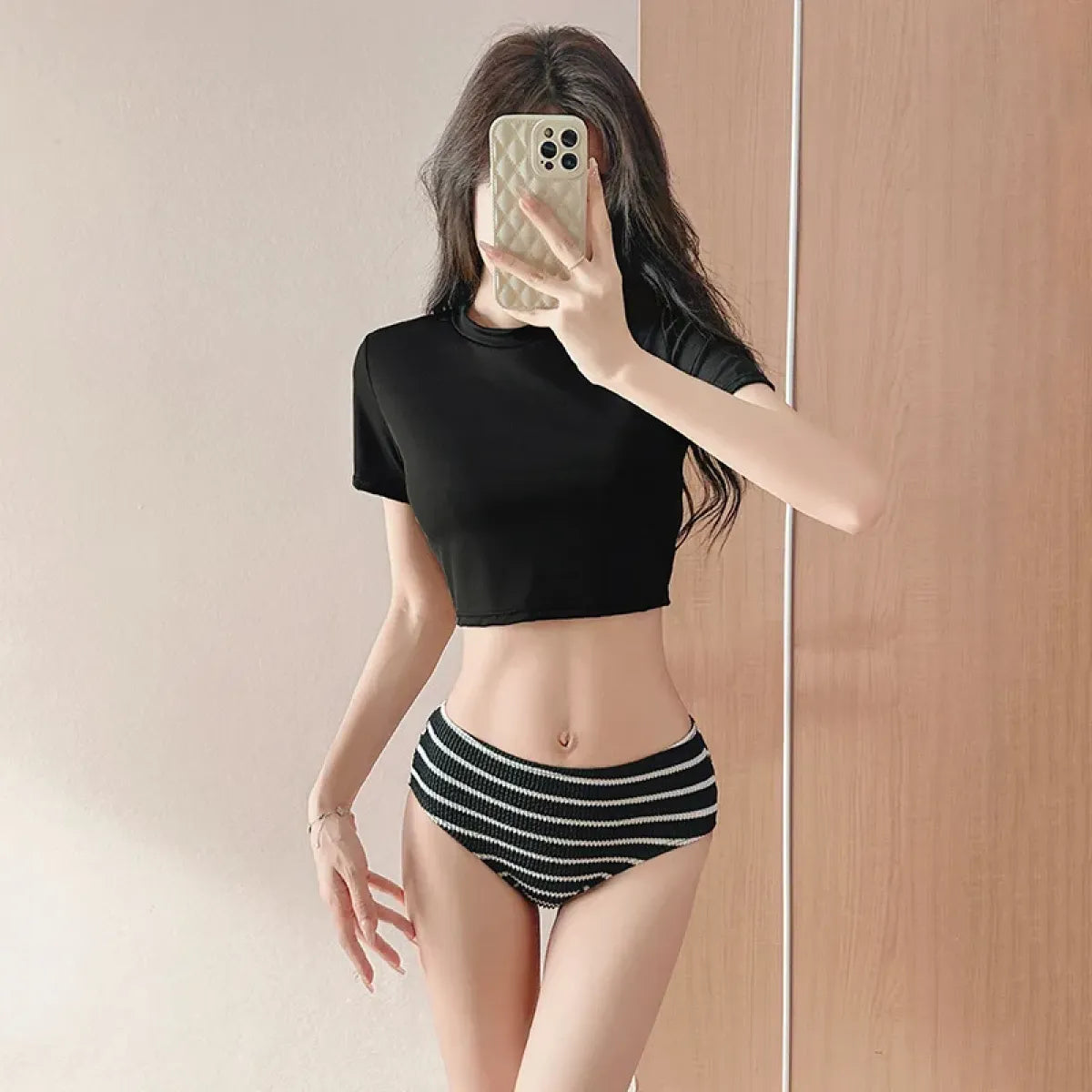 Striped Ribbed 3PC Bikini Set – Crop Top with High Waist Bottoms - Best Sellers - Short - Swimwear - 3