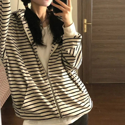 Striped Harajuku Zip Hoodie - Best Sellers - Sweatshirts - 6