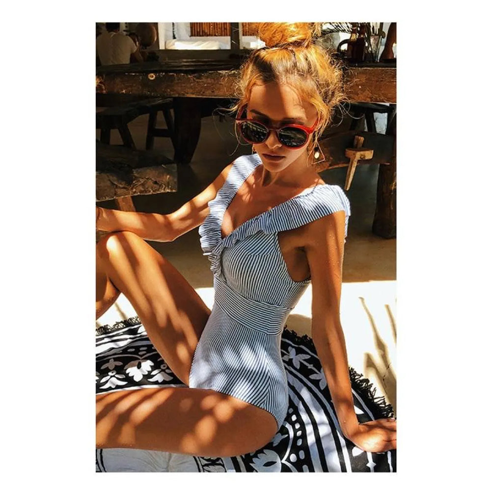 Striped Ruffled Swimsuit - Best Sellers - 1