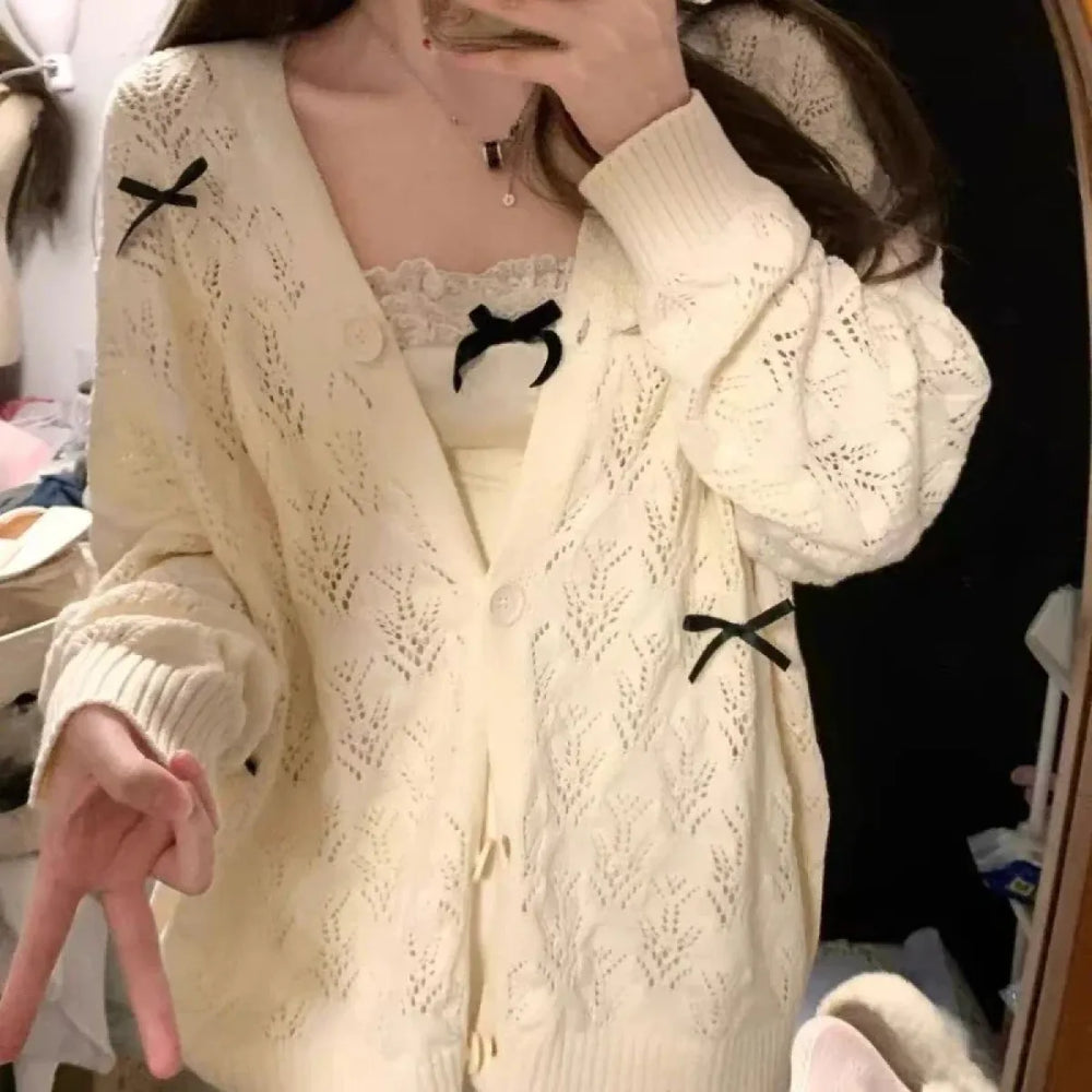 Sweet Bow Hollow Knit Cardigan - Best Sellers - Cardigans - 1