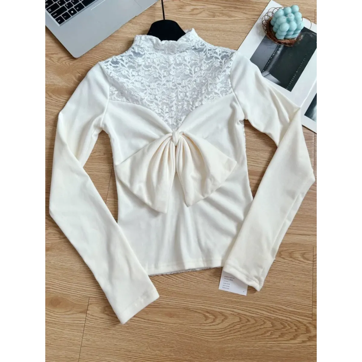 Ivory Lace Bow Top – Sweet Japanese Y2K Spring Style - Best Sellers - Round - Tops - 2
