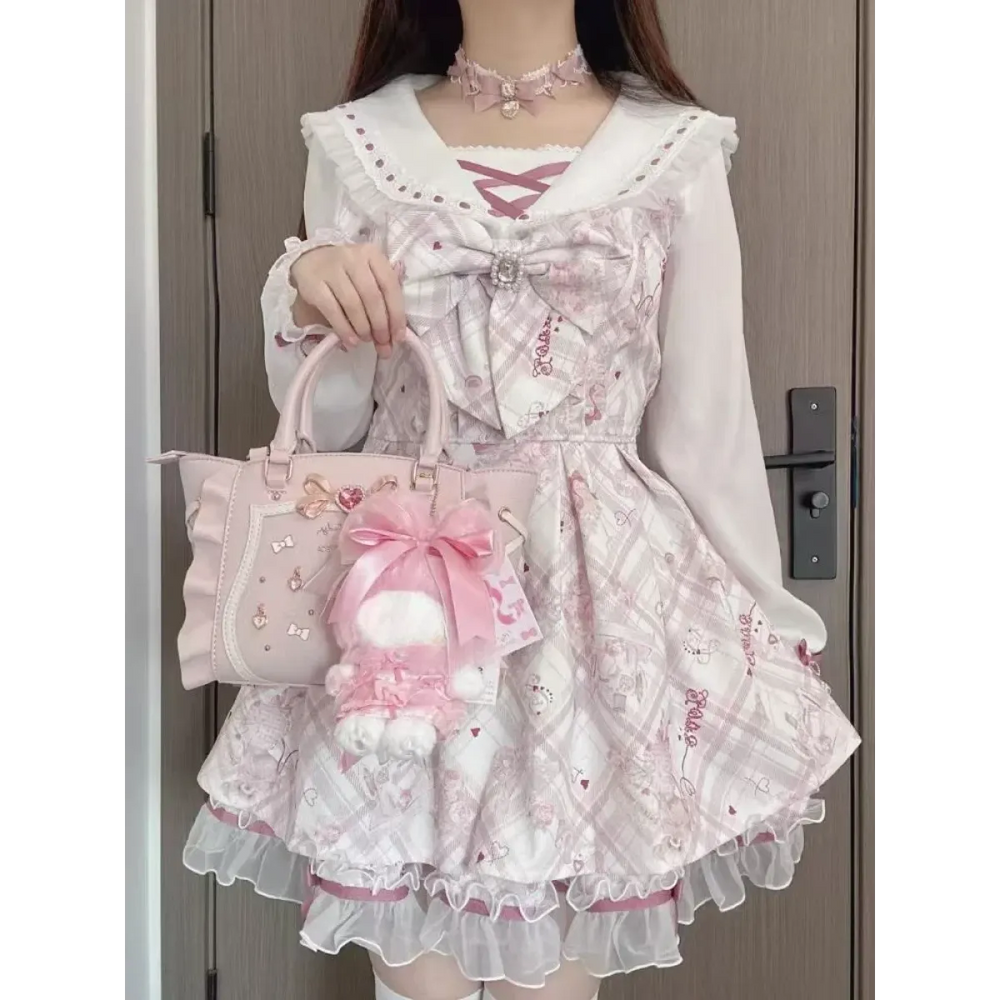 Sweet Lolita Bow Patchwork Dress - All Dresses - Lolita Dress - 1