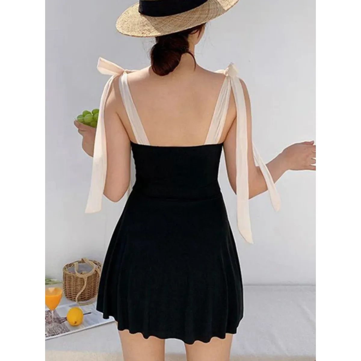 Korean Low Cut Backless Black Swim Dress - All Dresses - Swimsuits - 1