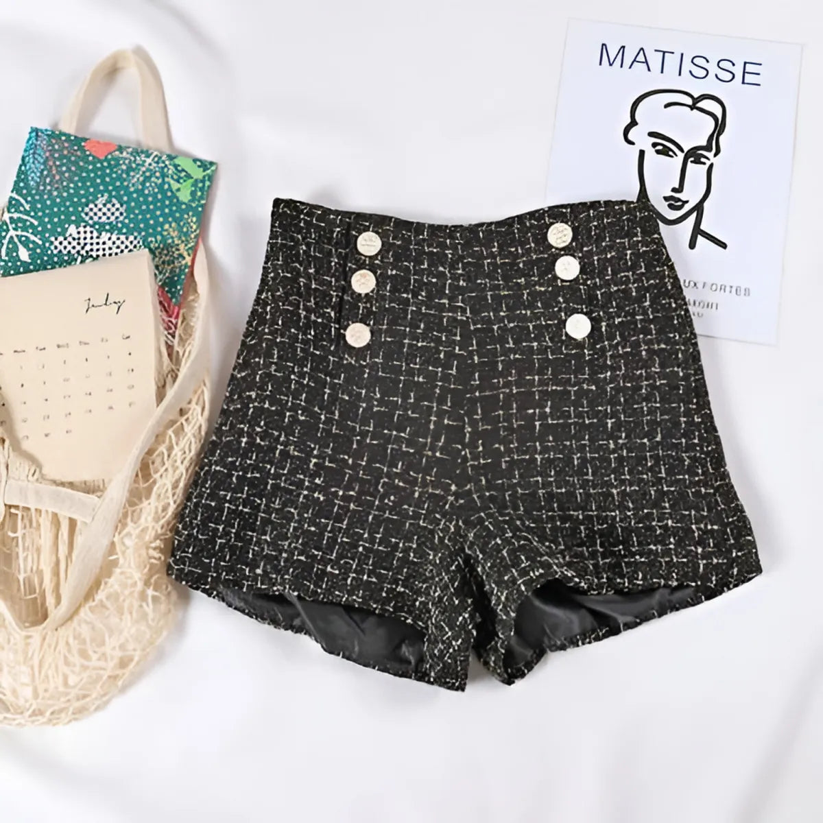 Button Decorated Tweed Shorts for Women - Best Sellers - 5