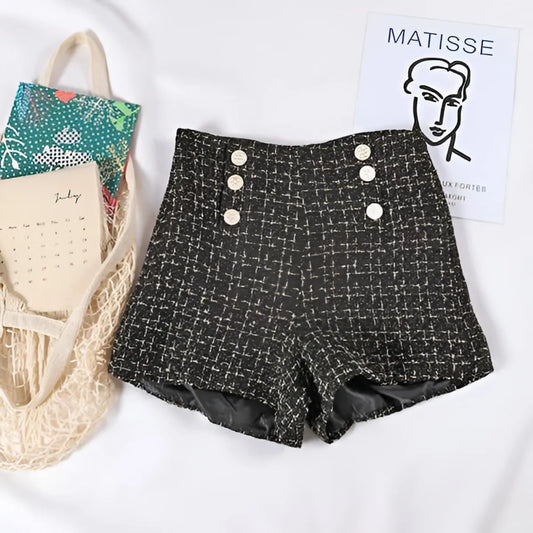 Button Decorated Tweed Shorts for Women - Best Sellers - 5