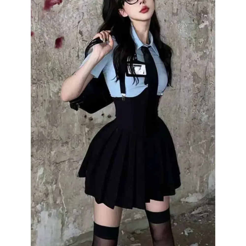 Preppy Style Two-Piece School Uniform Set - Corset Shirt and Pleated Skirt - Best Sellers - 1
