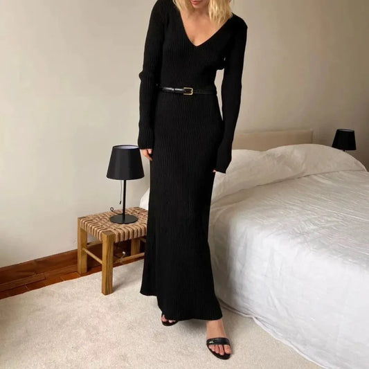 Vintage Coquette V-Neck Knit Maxi Dress - All Dresses - Dresses - 4